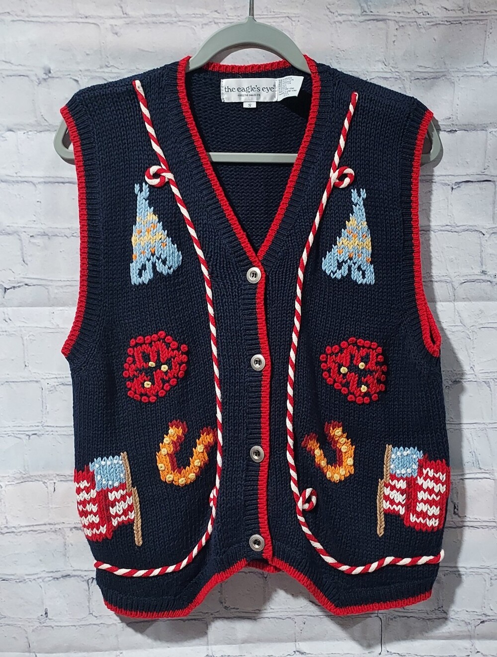 The Eagle's Eye Small Sweater Vest Patriotic Flag Vintage Cottagecore 90s Granny